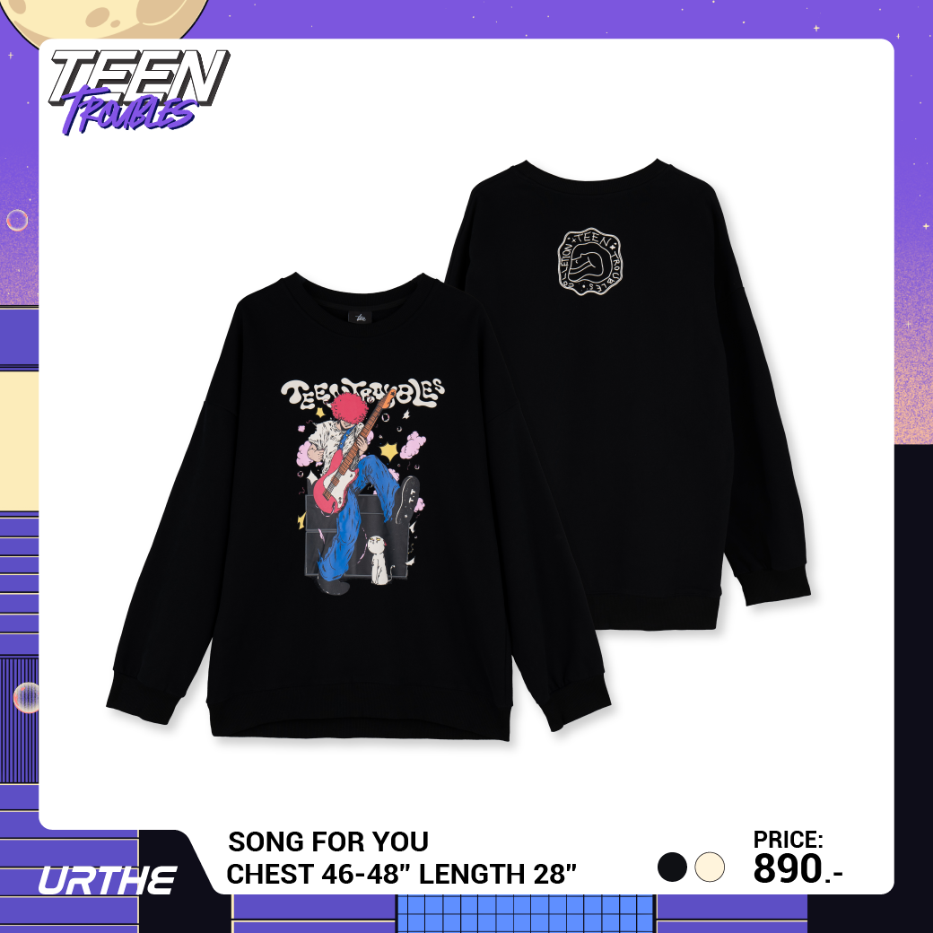 URTHE - เสื้อสเวตเตอร์ แขนยาว สกรีนลาย รุ่น SONG FOR YOU Col. TEEN TROUBLES