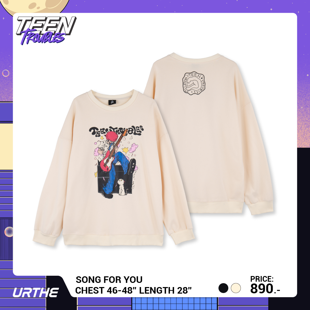 URTHE - เสื้อสเวตเตอร์ แขนยาว สกรีนลาย รุ่น SONG FOR YOU Col. TEEN TROUBLES