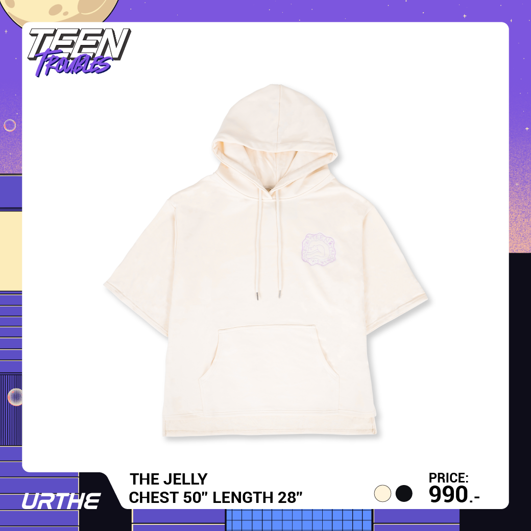 URTHE - เสื้อฮู้ดดี้ แขนสั้น ปักลาย รุ่น THE JELLY Col. TEEN TROUBLES