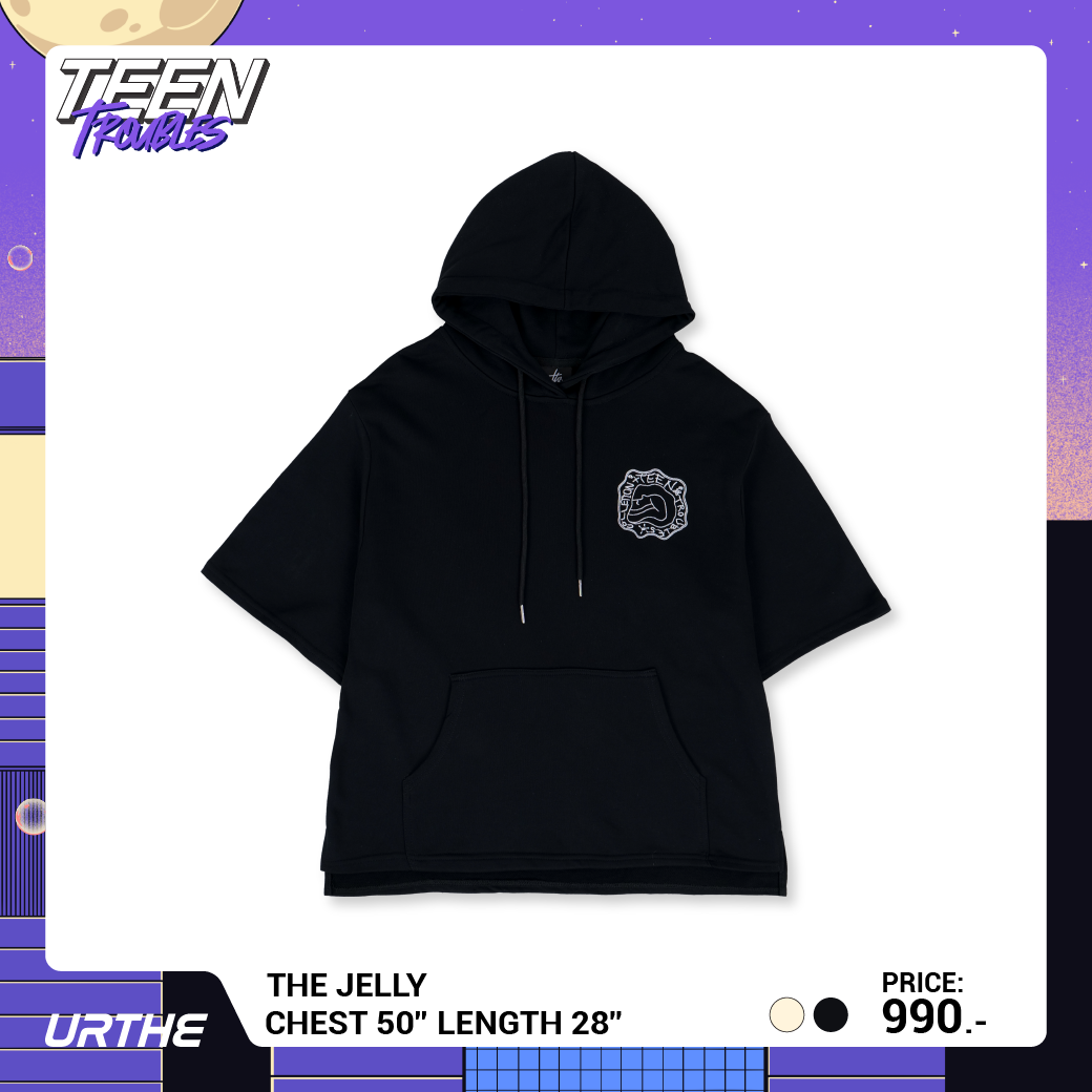 URTHE - เสื้อฮู้ดดี้ แขนสั้น ปักลาย รุ่น THE JELLY Col. TEEN TROUBLES