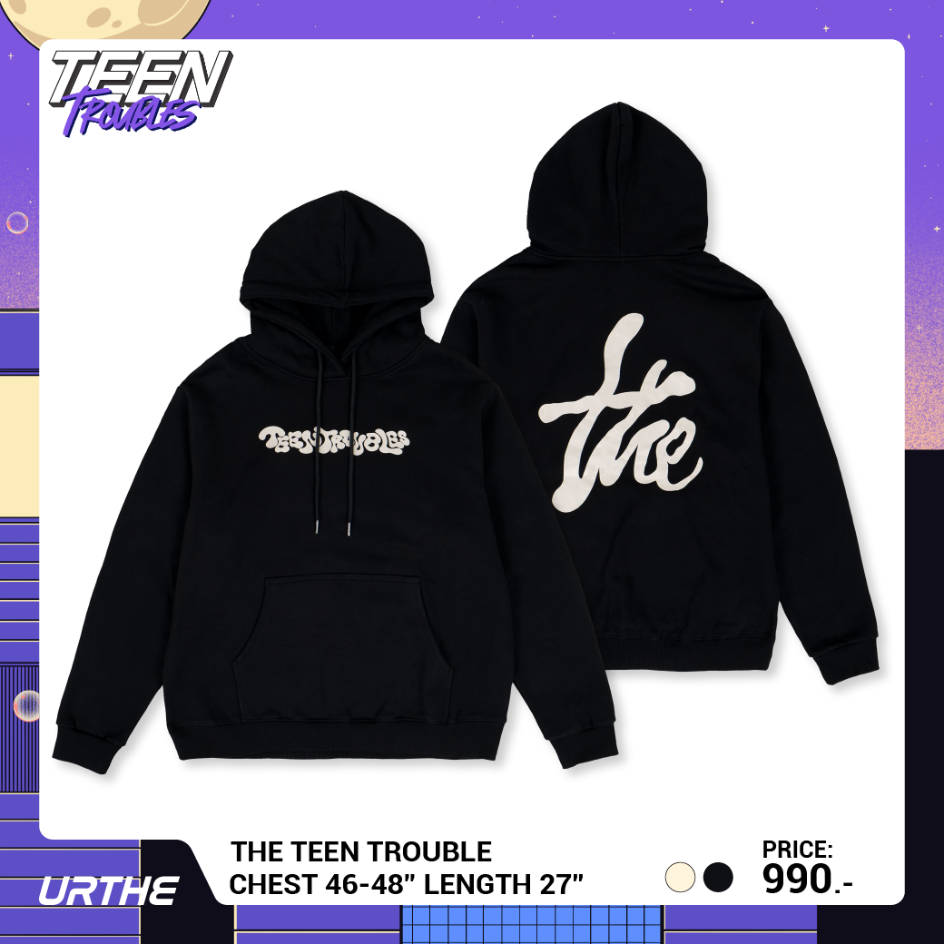 URTHE - เสื้อฮู้ดดี้ แขนยาว สกีนลาย รุ่น THE TEEN TROUBLE Col. TEEN TROUBLES