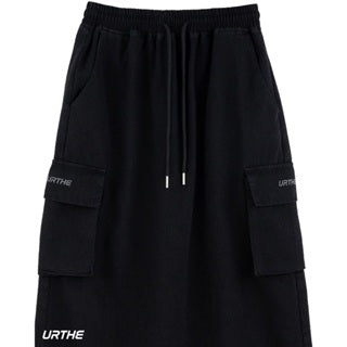 URTHE - กระโปรงยีนส์ยาว คาร์โก้ เอวยืด รุ่น CARGO SKIRT DENIM