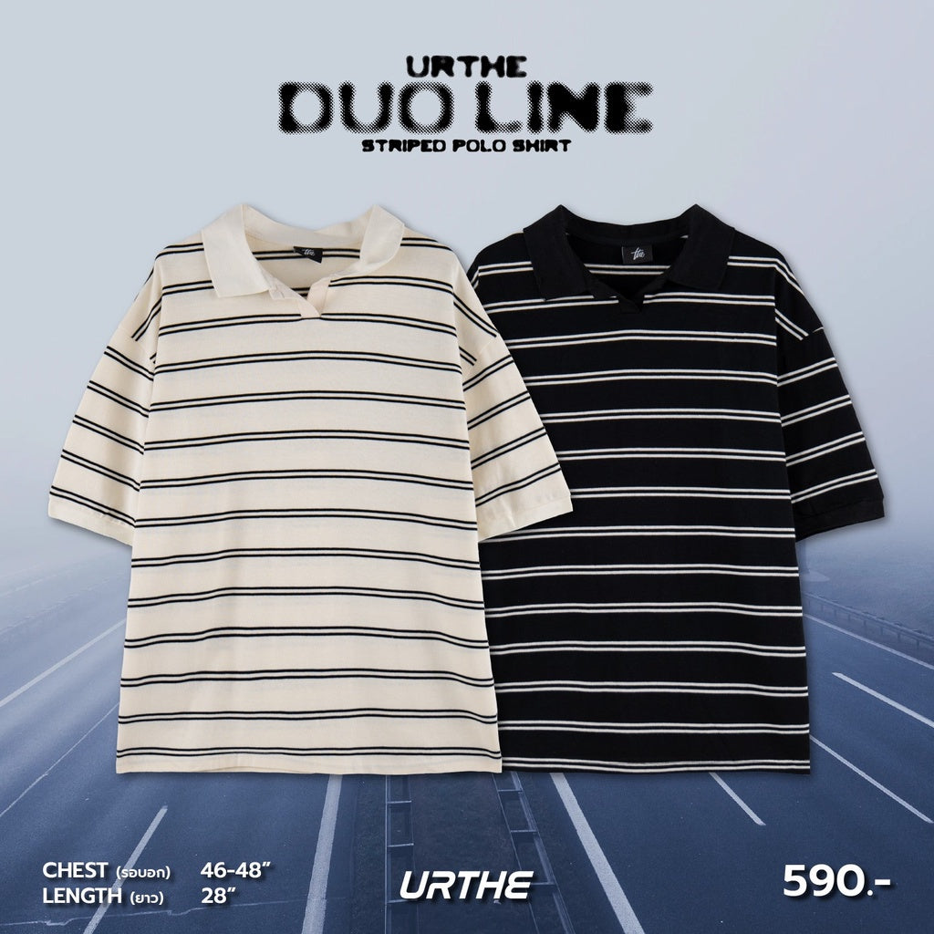 Urthe - เสื้อโปโล แขนสั้น- แขนยาว ลายทาง รุ่น DUO LINE POLO