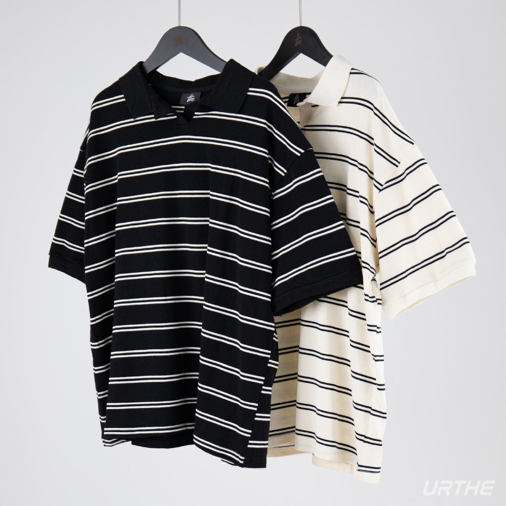 Urthe - เสื้อโปโล แขนสั้น- แขนยาว ลายทาง รุ่น DUO LINE POLO