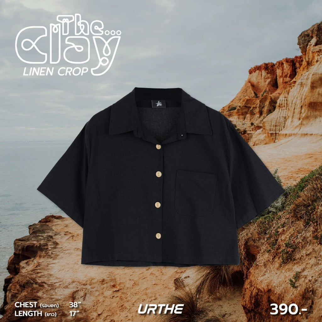 Urthe - เสื้อครอป เชิ้ตผ้าลินิน แขนสั้น รุ่น THE CLAY LINEN CROP