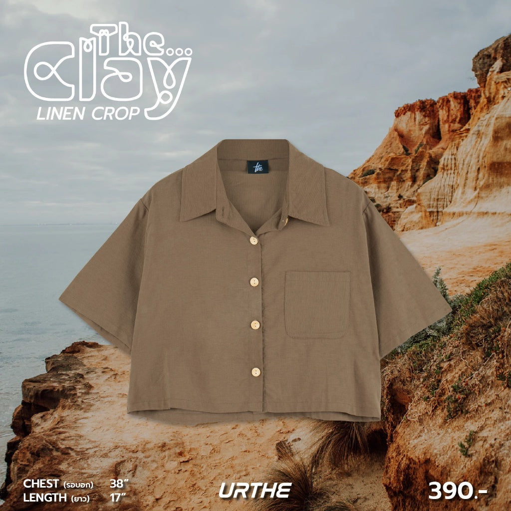 Urthe - เสื้อครอป เชิ้ตผ้าลินิน แขนสั้น รุ่น THE CLAY LINEN CROP