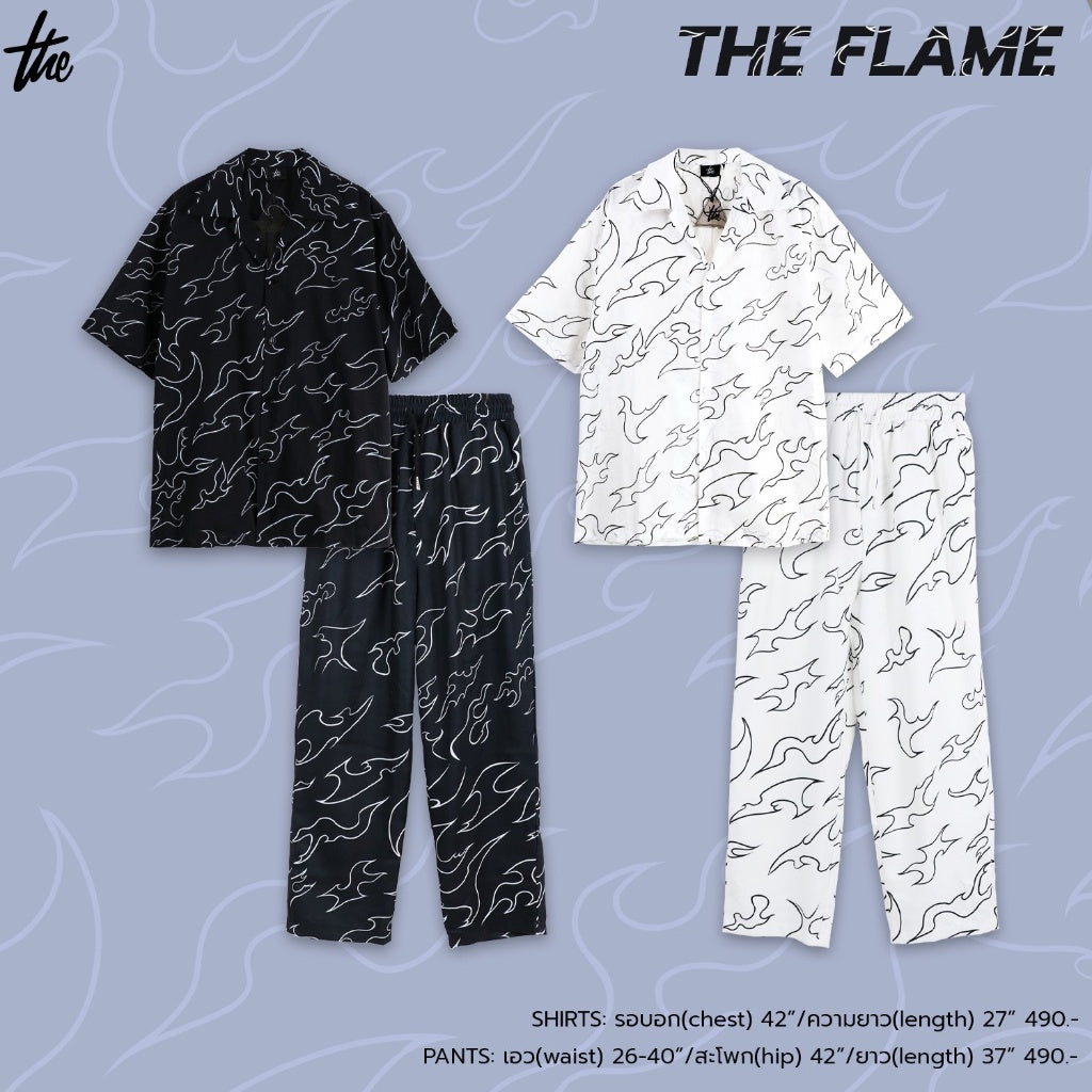 URTHE - ชุดเซ็ต เสื้อเชิ้ต กางเกงขายาว เอวยืด รุ่น THE FLAME SHIRT SET