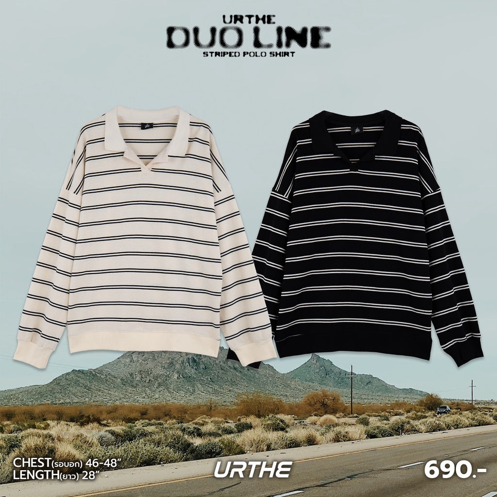 Urthe - เสื้อโปโล แขนสั้น- แขนยาว ลายทาง รุ่น DUO LINE POLO