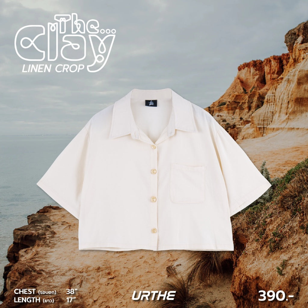 Urthe - เสื้อครอป เชิ้ตผ้าลินิน แขนสั้น รุ่น THE CLAY LINEN CROP