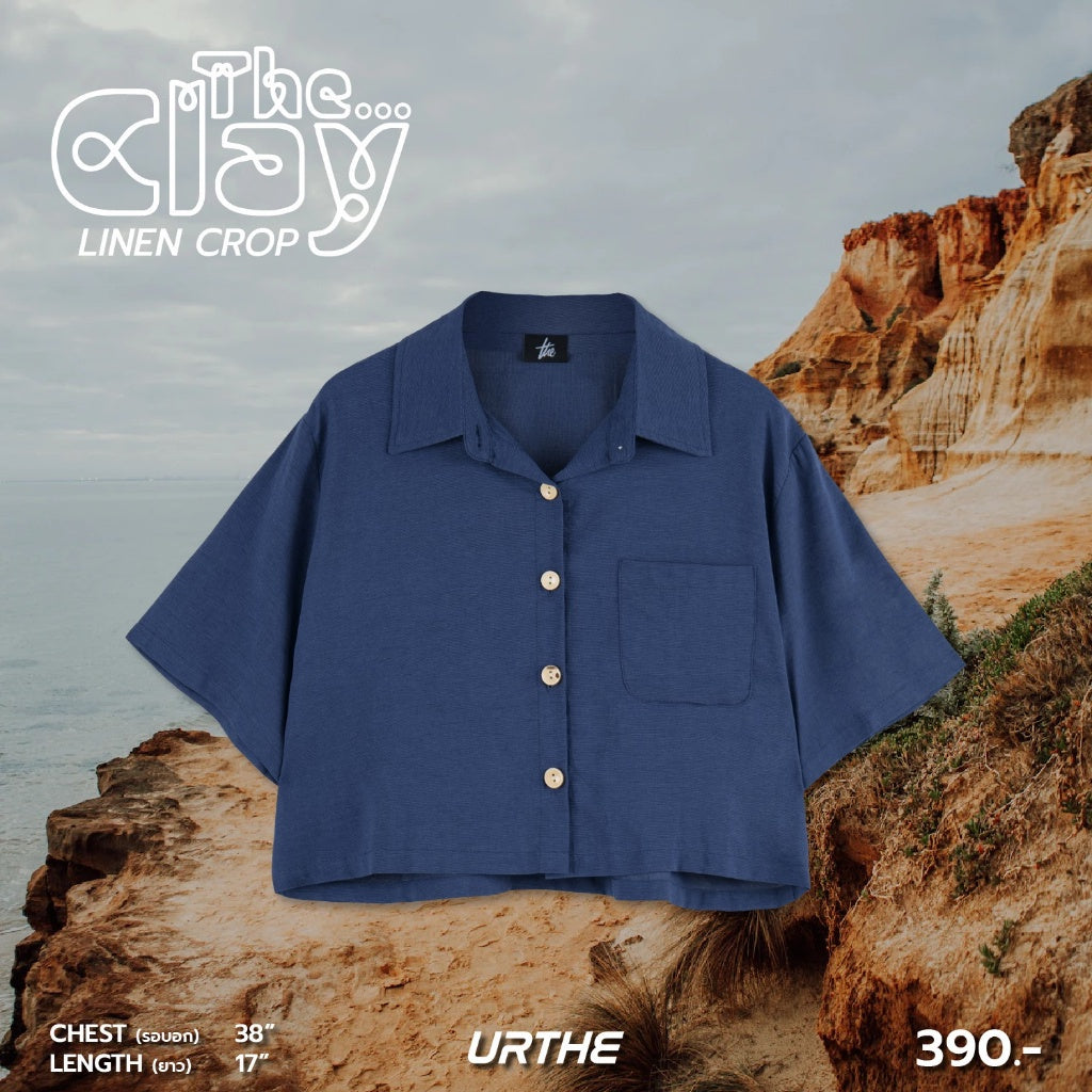 Urthe - เสื้อครอป เชิ้ตผ้าลินิน แขนสั้น รุ่น THE CLAY LINEN CROP