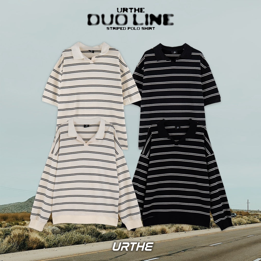 Urthe - เสื้อโปโล แขนสั้น- แขนยาว ลายทาง รุ่น DUO LINE POLO