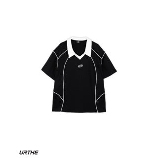 URTHE - เสื้อโปโล สกรีนลาย 3D รุ่น SPORTY V-NECK POLO