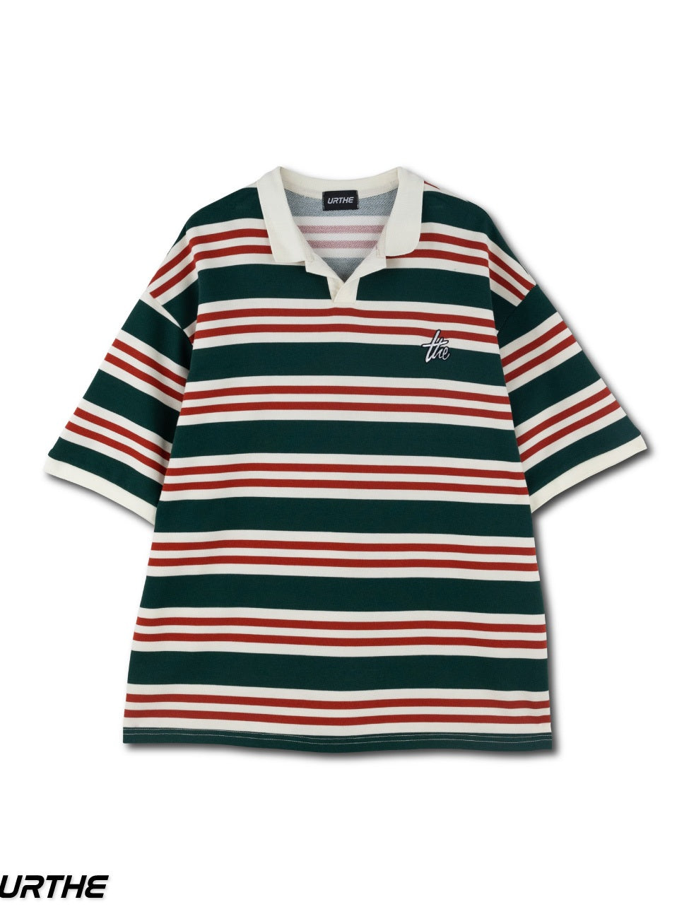 URTHE - เสื้อโปโล แขนสั้น OVERSIZE ลายทาง รุ่น ST POLO