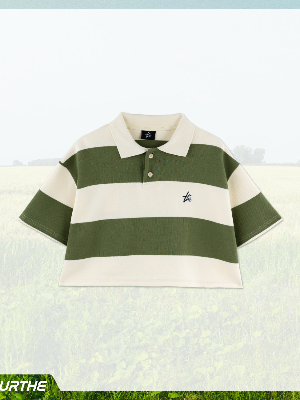 URTHE - เสื้อโปโลครอปลายทาง แขนสั้น รุ่น STRIPED POLO