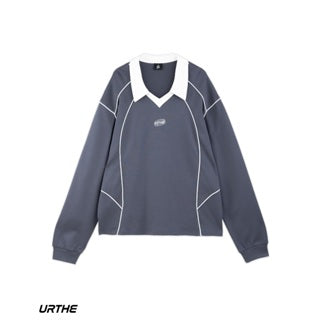 URTHE - เสื้อโปโล สกรีนลาย 3D รุ่น SPORTY V-NECK POLO