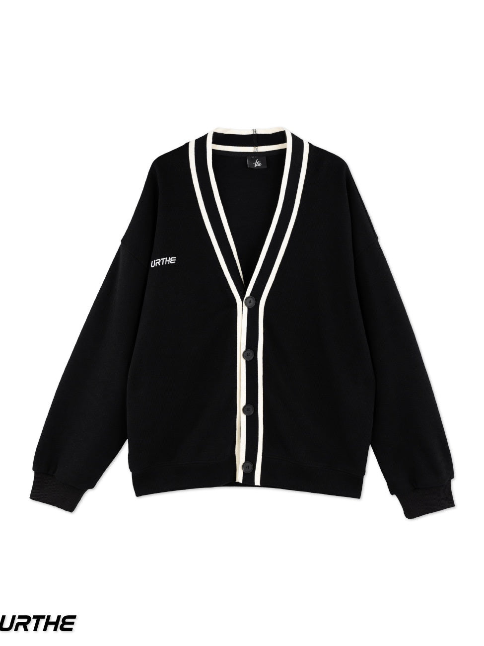 URTHE - เสื้อคาร์ดิแกน แขนยาว OVERSIZE ปักโลโก้ รุ่น V-NECK CARDIGAN