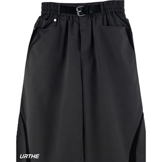 URTHE - กางเกงขายาว เอวยืด แต่งเข็มขัด รุ่น CUTOFF PANTS