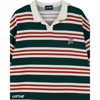 URTHE - เสื้อโปโล แขนสั้น OVERSIZE ลายทาง รุ่น ST POLO