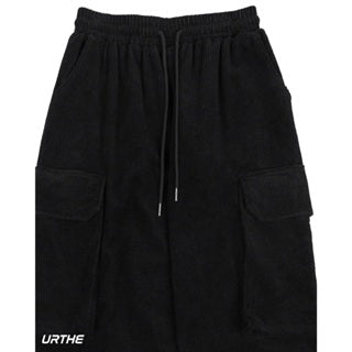 URTHE - กางเกงคาร์โก้ขายาว ผ้าลูกฟูก เอวยืด รุ่น CORDUROY CARGO