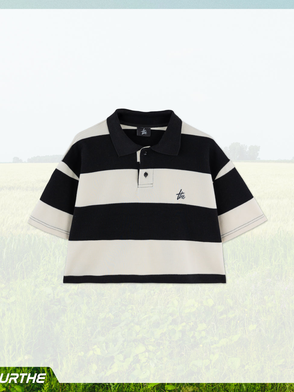 URTHE - เสื้อโปโลครอปลายทาง แขนสั้น รุ่น STRIPED POLO