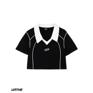 URTHE - เสื้อโปโล สกรีนลาย 3D รุ่น SPORTY V-NECK POLO