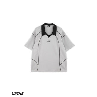 URTHE - เสื้อโปโล สกรีนลาย 3D รุ่น SPORTY V-NECK POLO