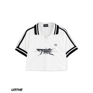 URTHE - เสื้อโปโล แขนสั้น สกรีนลาย รุ่น TWO STRIPES