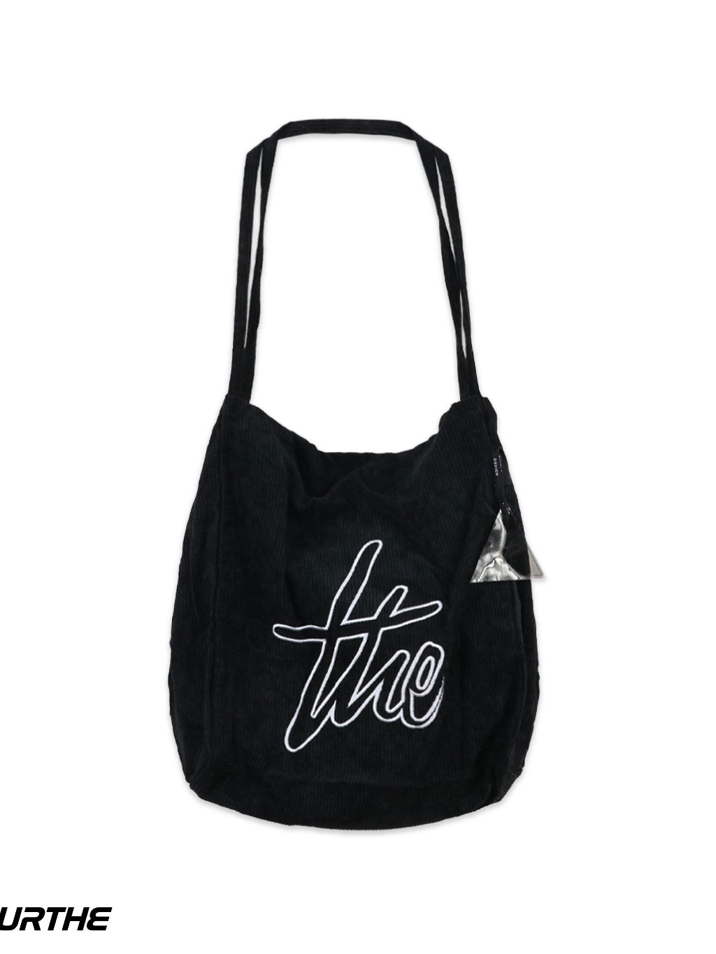 URTHE - กระเป๋าลูกฟูก สะพายข้าง ปักโลโก้ รุ่น CORDUROY TOTE BAGS