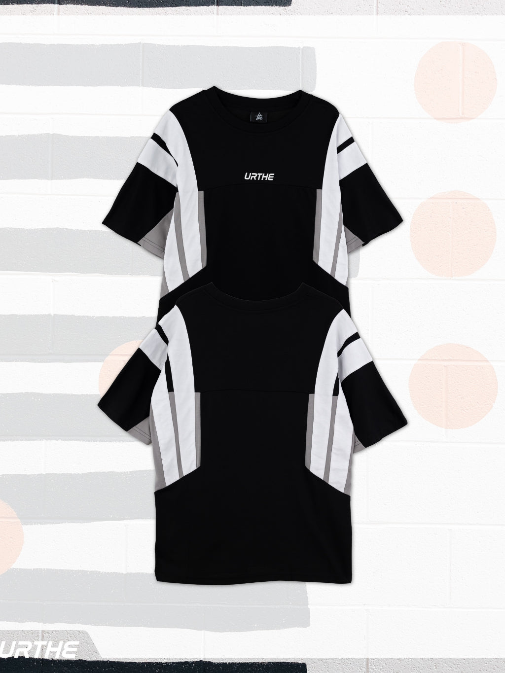 URTHE - เสื้อยืด แขนสั้น Oversize สกรีนลาย รุ่น STRIPED TRACK