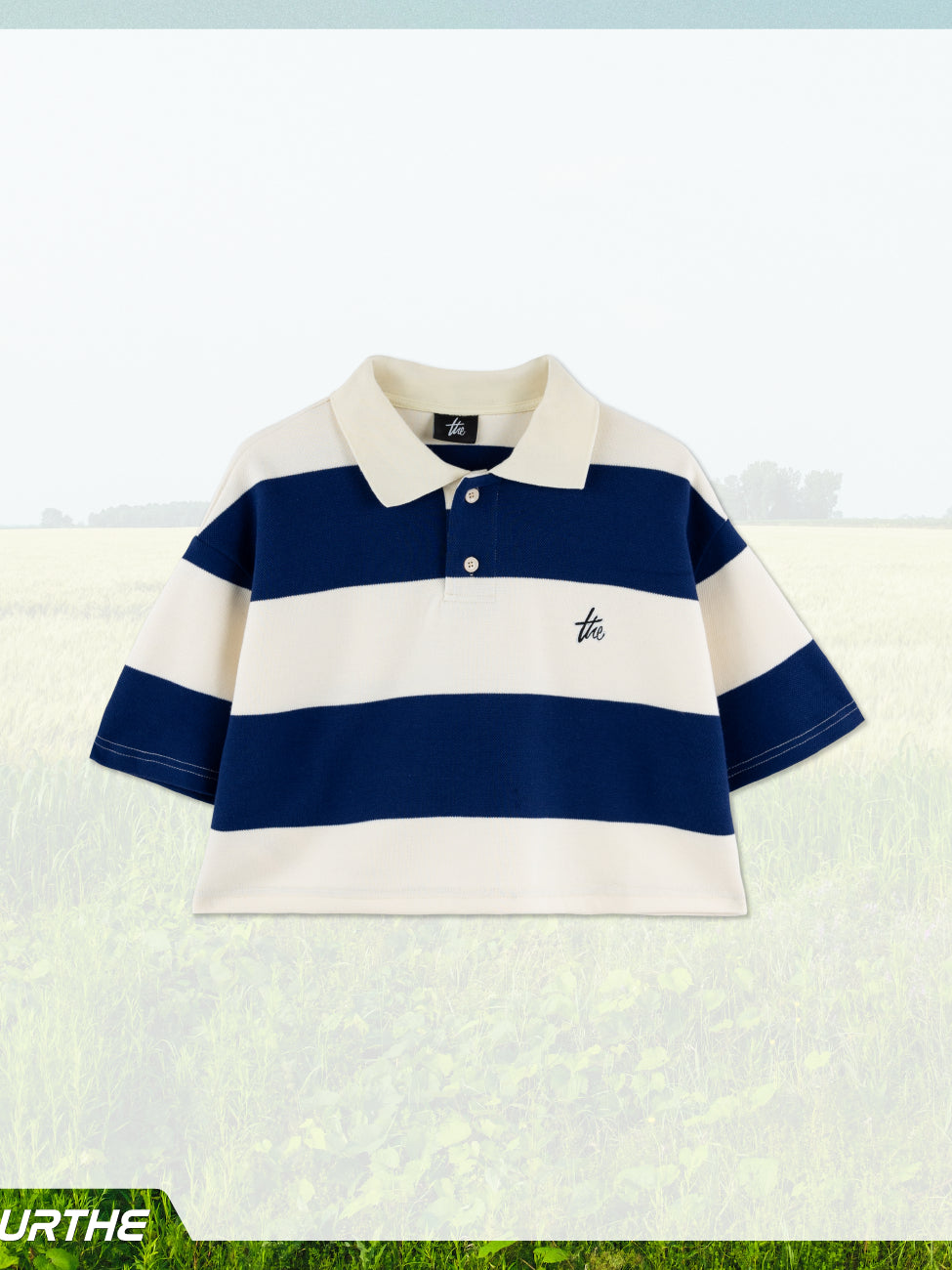 URTHE - เสื้อโปโลครอปลายทาง แขนสั้น รุ่น STRIPED POLO