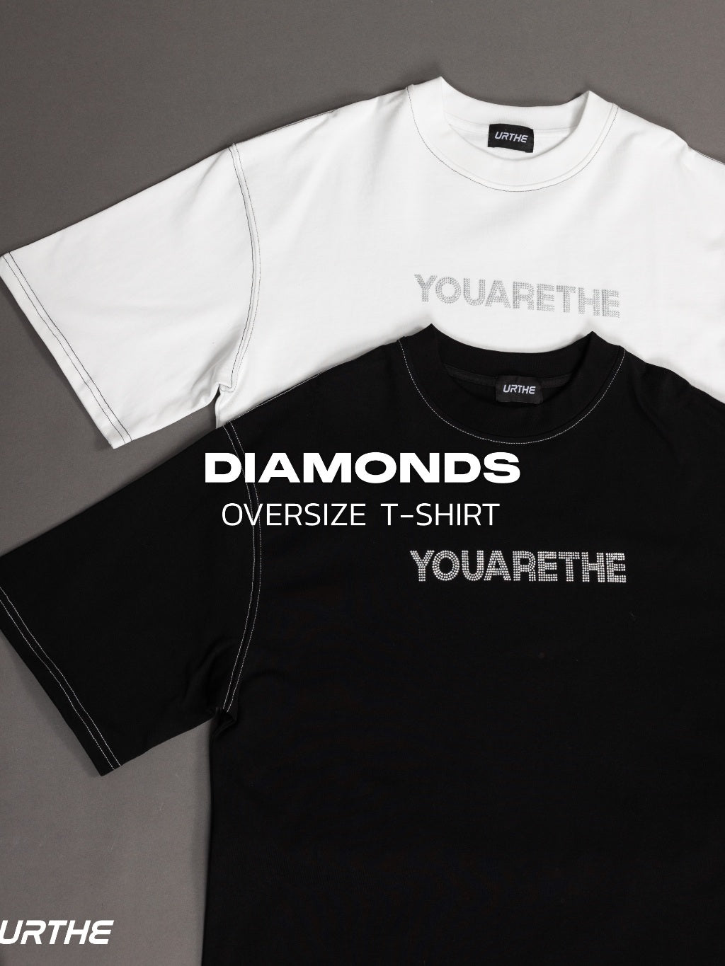 URTHE - เสื้อยืด แขนสั้น OVERSIZE สกรีนลายแบบ HOT FIX รุ่น DIAMONDS