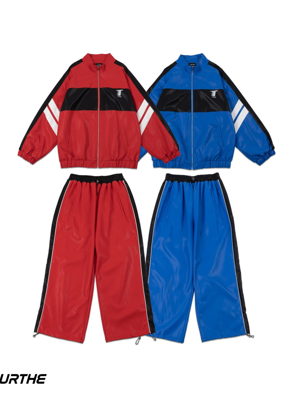 URTHE - เซ็ตเสื้อแจ็คเก็ตหนัง PU แขนยาว สกรีนลาย รุ่น THE RACE JACKET SET