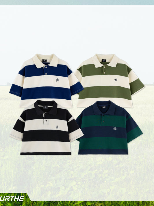 URTHE - เสื้อโปโลครอปลายทาง แขนสั้น รุ่น STRIPED POLO