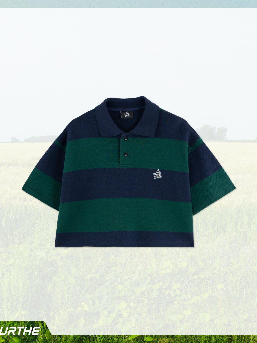 URTHE - เสื้อโปโลครอปลายทาง แขนสั้น รุ่น STRIPED POLO