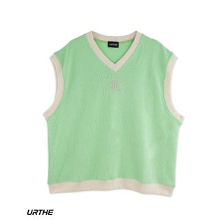 URTHE - เสื้อกั๊ก ปักลาย ดีเทลสองโทนสี รุ่น SQUARE VEST