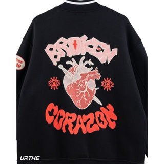 URTHE - เสื้อแจ็คเก็ต แขนยาว ปักลาย รุ่น BROKEN CORAZON