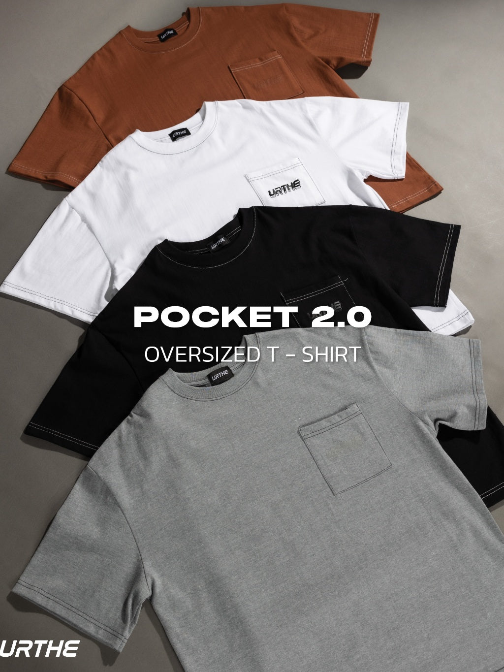 URTHE - เสื้อยืด แขนสั้น OVERSIZE สกรีนโลโก้ รุ่น POCKET 2.0