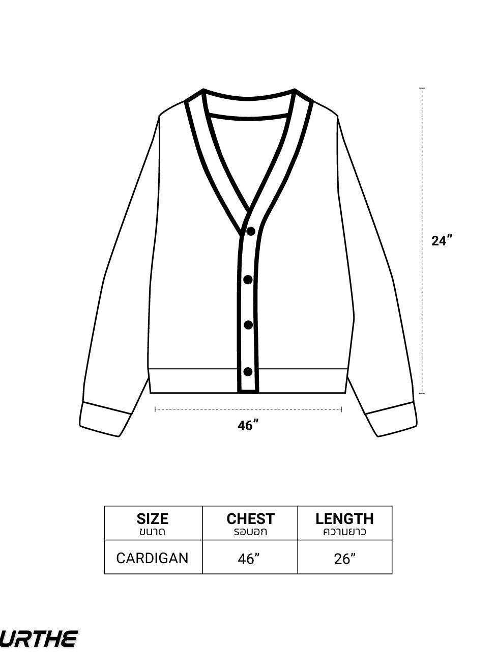 URTHE - เสื้อคาร์ดิแกน แขนยาว OVERSIZE ปักโลโก้ รุ่น V-NECK CARDIGAN