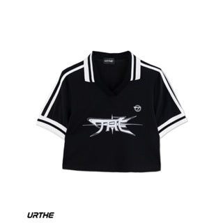 URTHE - เสื้อโปโล แขนสั้น สกรีนลาย รุ่น TWO STRIPES