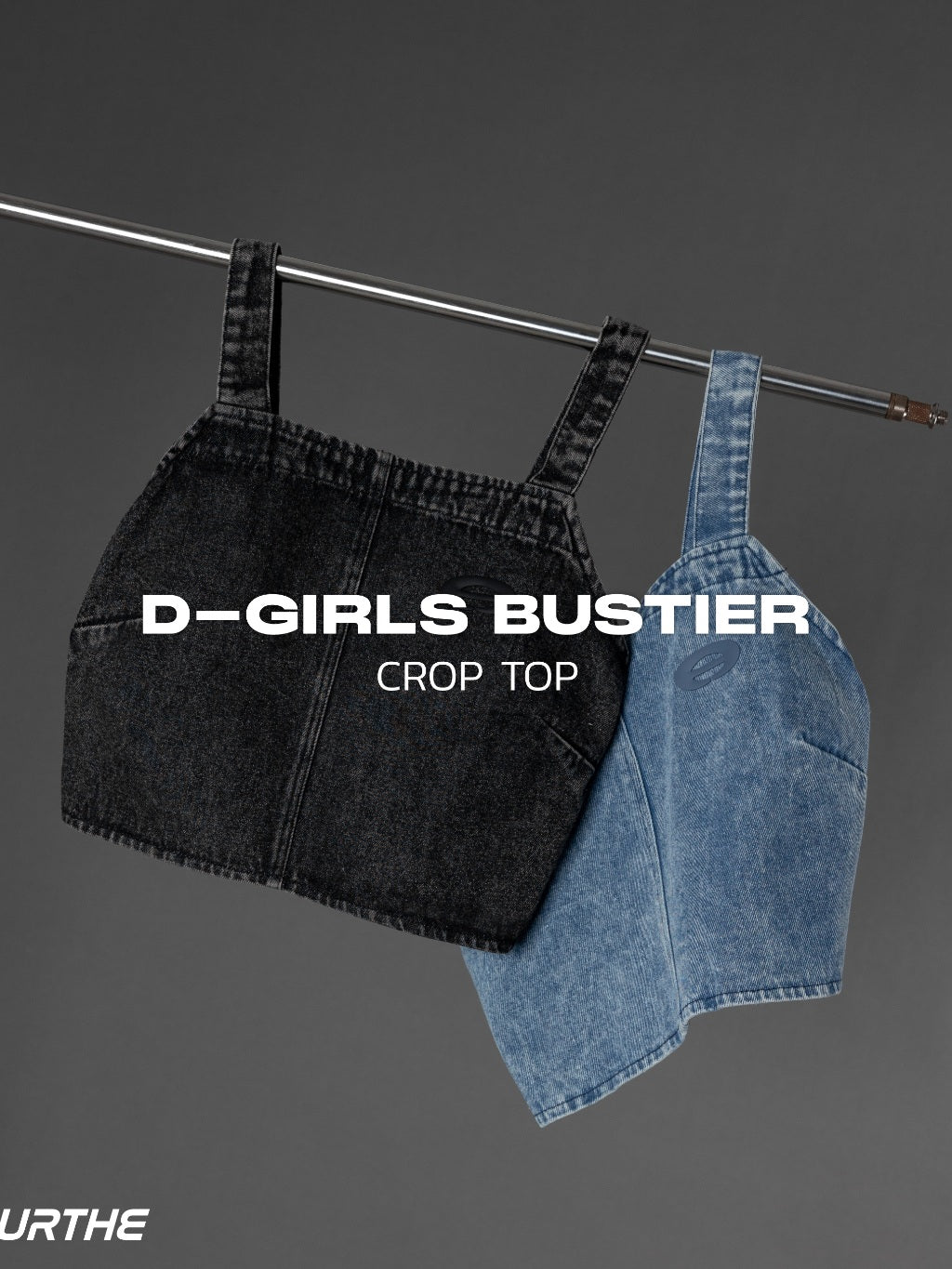 URTHE - เสื้อกล้ามครอป ผ้ายีนส์ สกรีนโลโก้ 3D รุ่น D-GIRLS BUSTIER