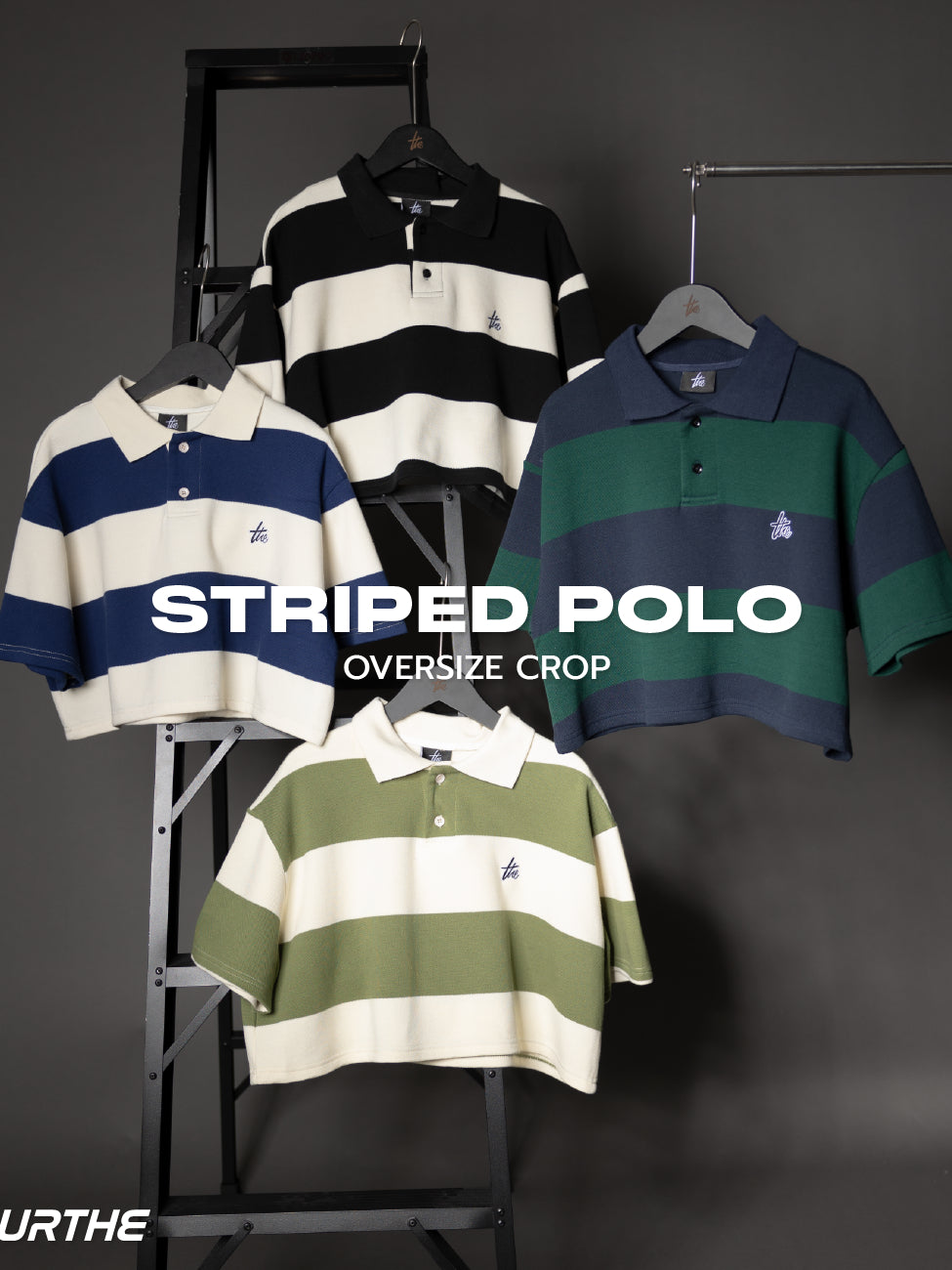 URTHE - เสื้อโปโลครอปลายทาง แขนสั้น รุ่น STRIPED POLO