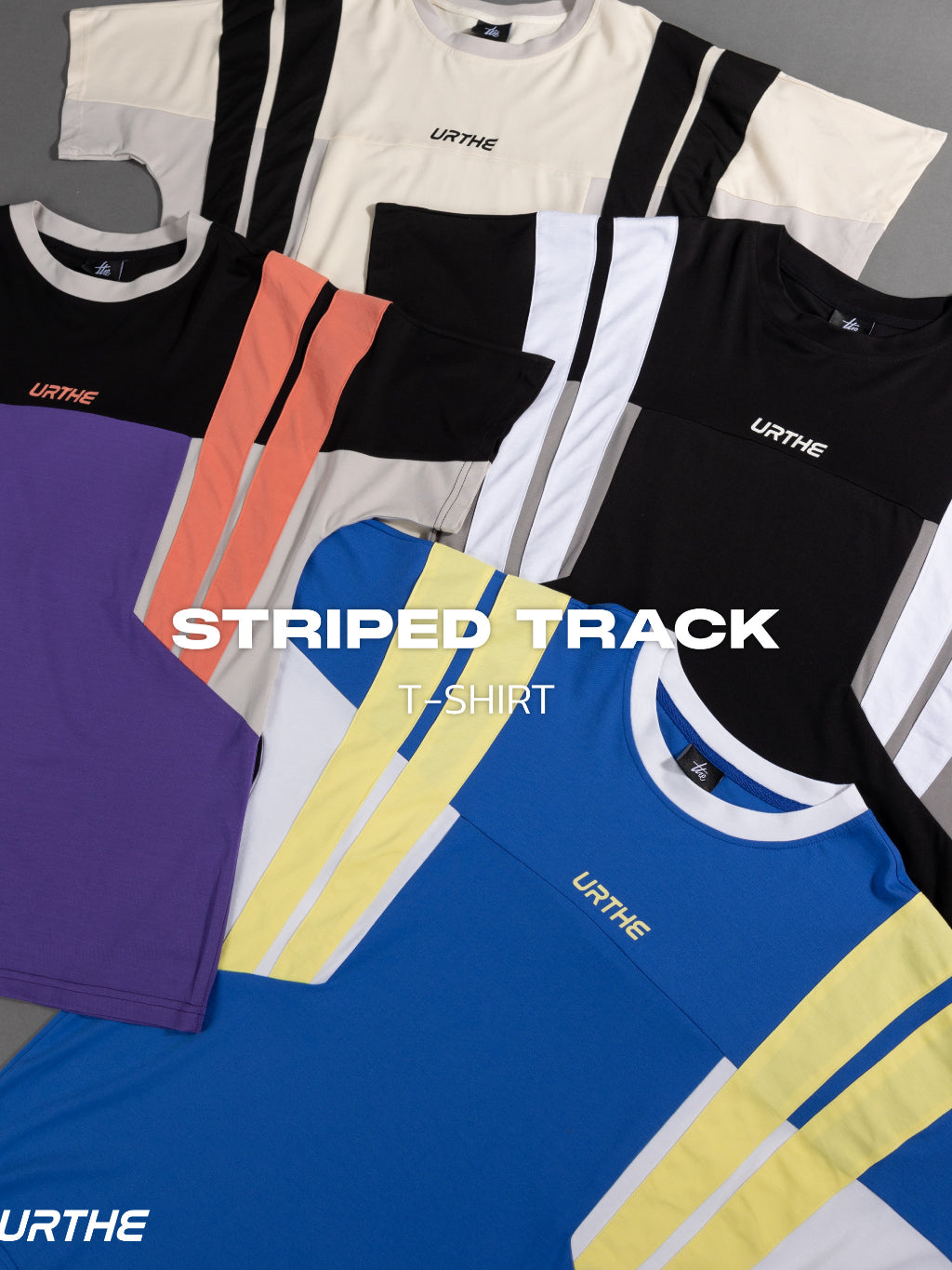 URTHE - เสื้อยืด แขนสั้น Oversize สกรีนลาย รุ่น STRIPED TRACK