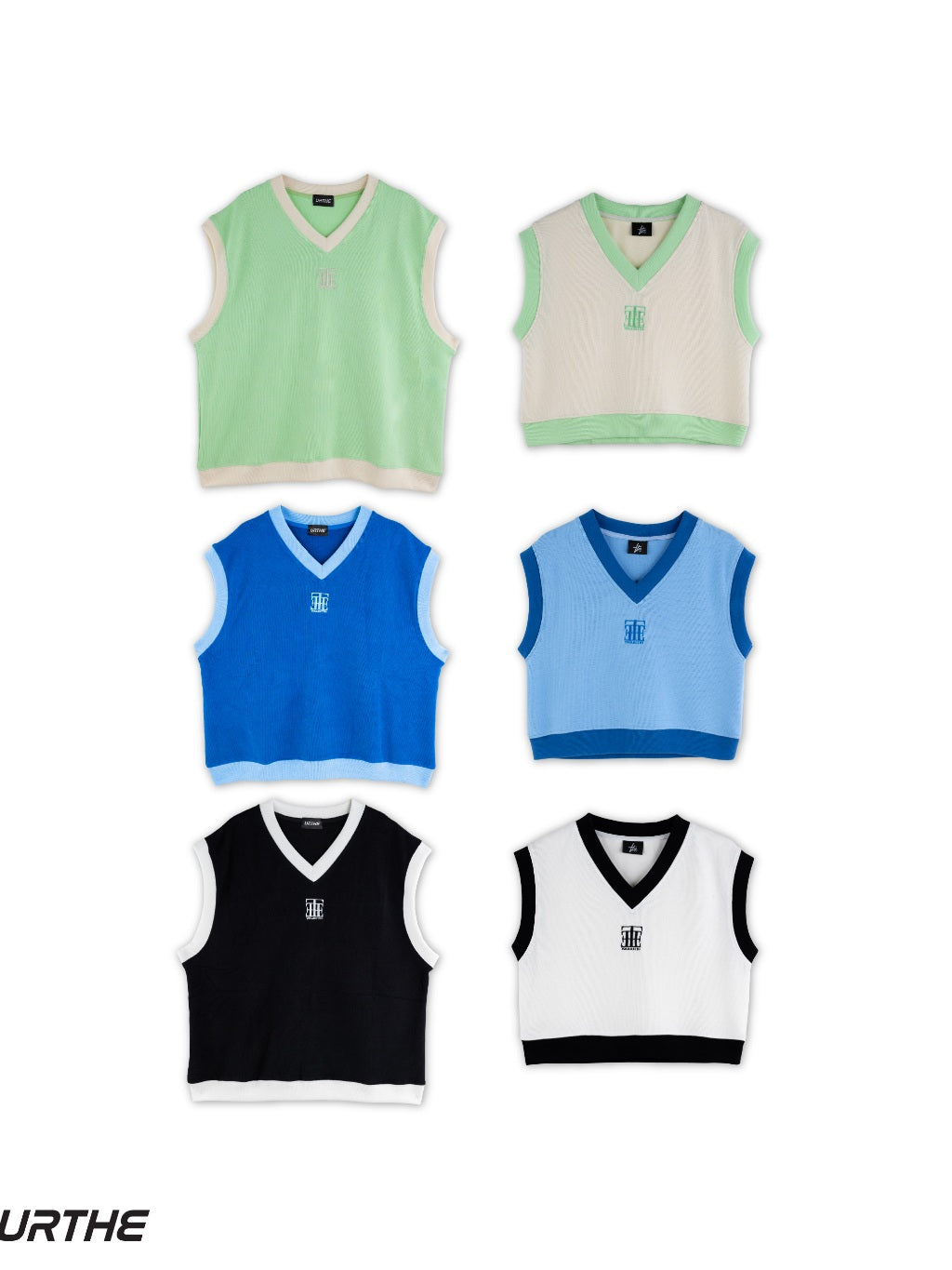 URTHE - เสื้อกั๊ก ปักลาย ดีเทลสองโทนสี รุ่น SQUARE VEST