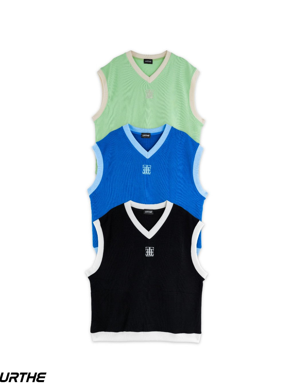 URTHE - เสื้อกั๊ก ปักลาย ดีเทลสองโทนสี รุ่น SQUARE VEST