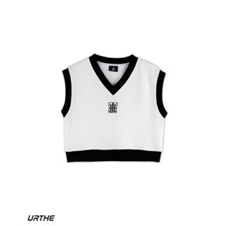 URTHE - เสื้อกั๊ก ปักลาย ดีเทลสองโทนสี รุ่น SQUARE VEST