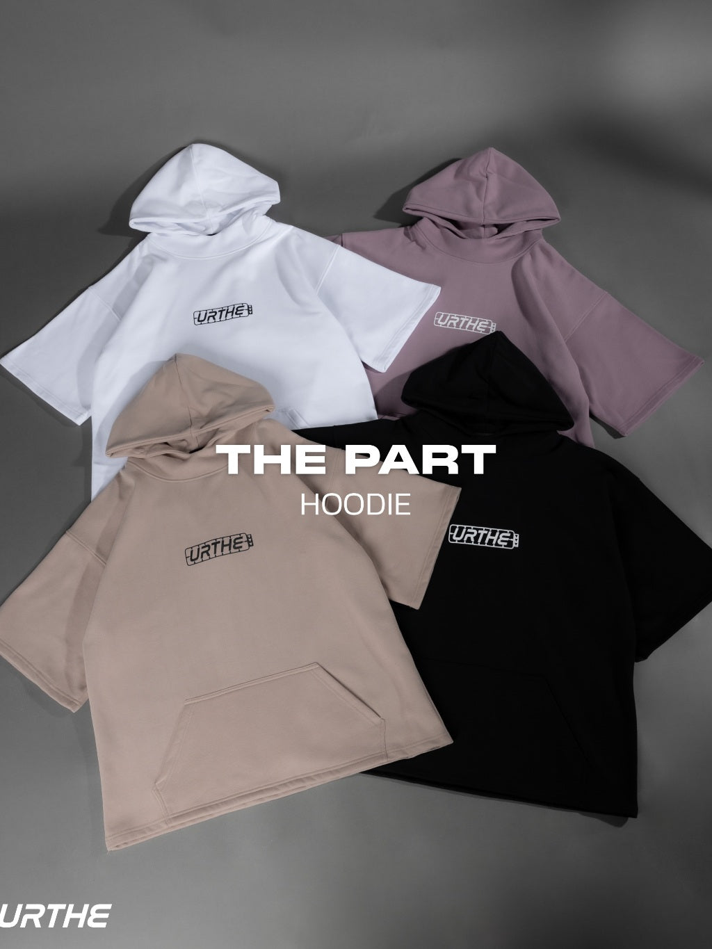 URTHE - เสื้อฮู้ด แขนสั้น OVERSIZE สกรีนลาย รุ่น THE PART HOODIE