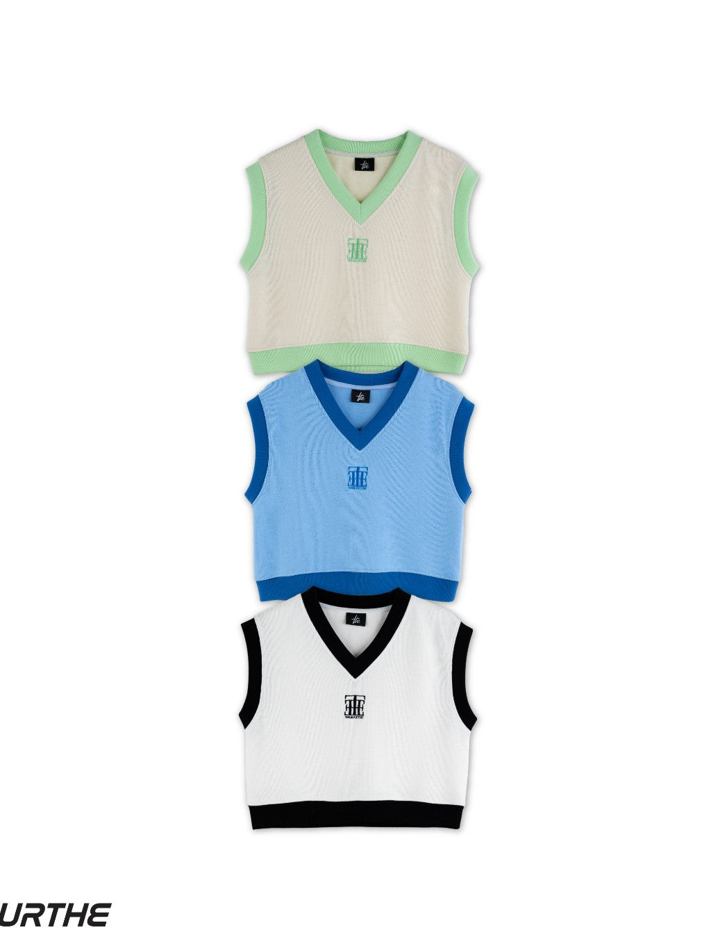 URTHE - เสื้อกั๊ก ปักลาย ดีเทลสองโทนสี รุ่น SQUARE VEST