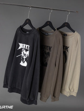 URTHE - เสื้อสเวตเตอร์ แขนยาว OVERSIZE สกรีนลาย รุ่น THE DEATH SWEATER